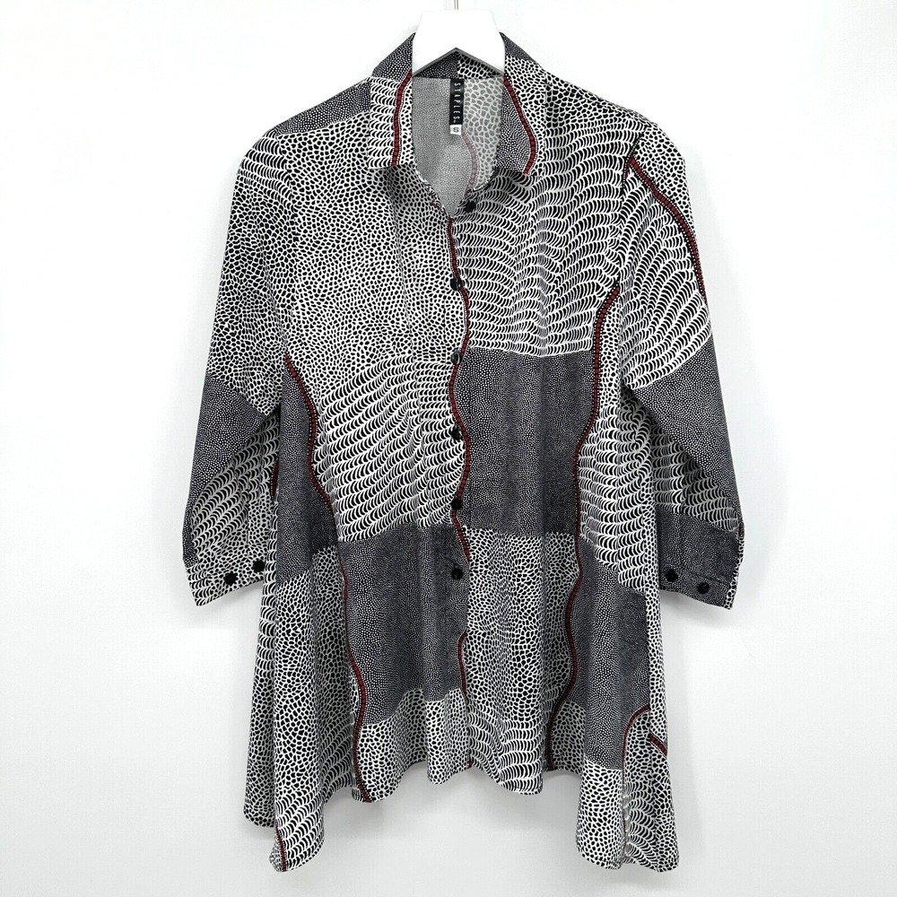 Staples Tunic Top Shirt Size Small Patchwork 3/4 Sleeve Artsy Boho Grunge USA